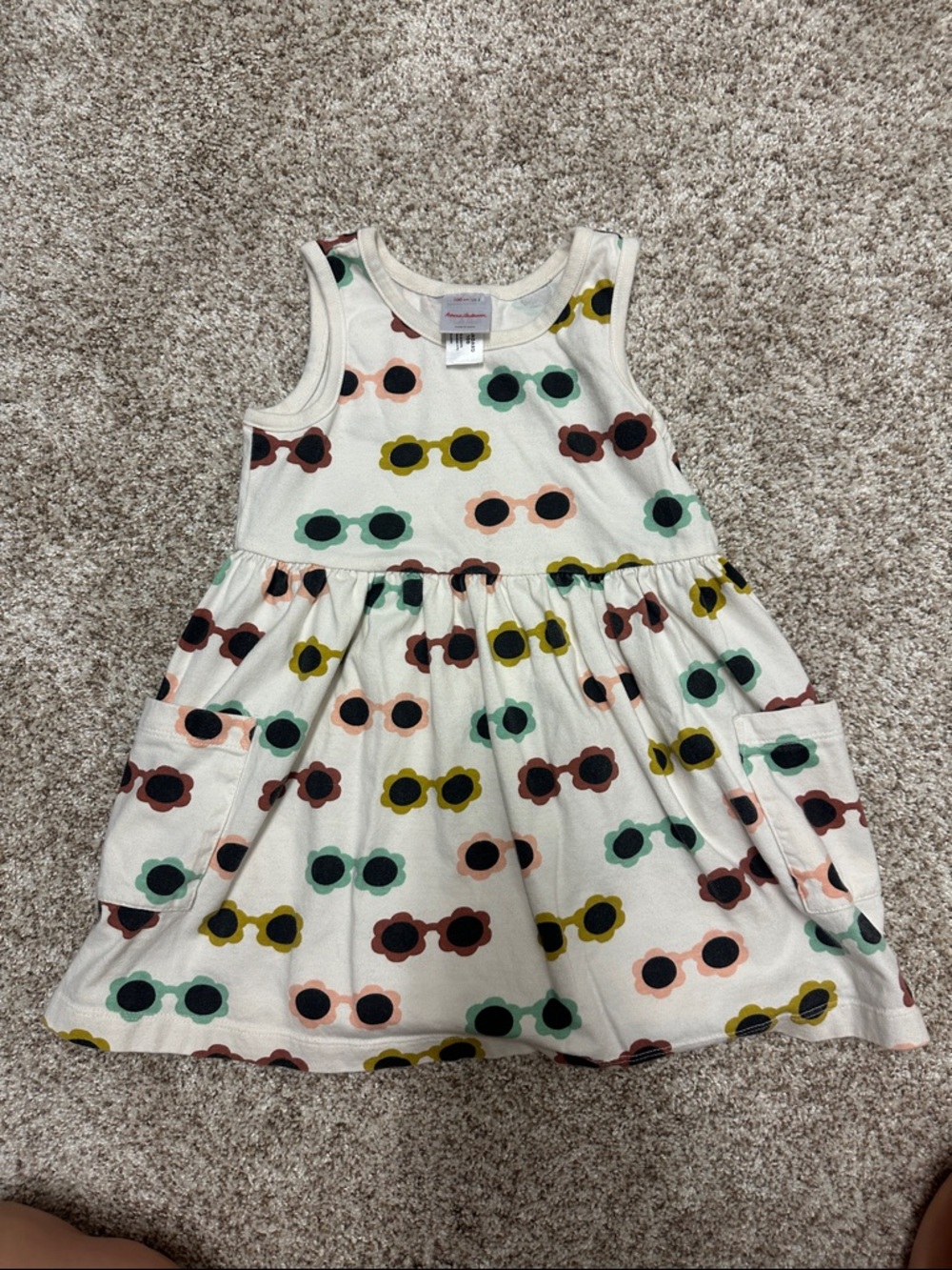 Hanna Andersson Cream Dress with Multicolor Sunglasses Print